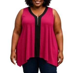 Susan Lawrence Plus-Size 3X Tank Top V-Neck Sleeveless Fuchsia Black Colorblock